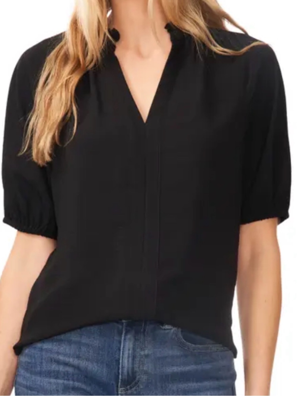 CeCe Black Short-Sleeve V-Neck Blouse